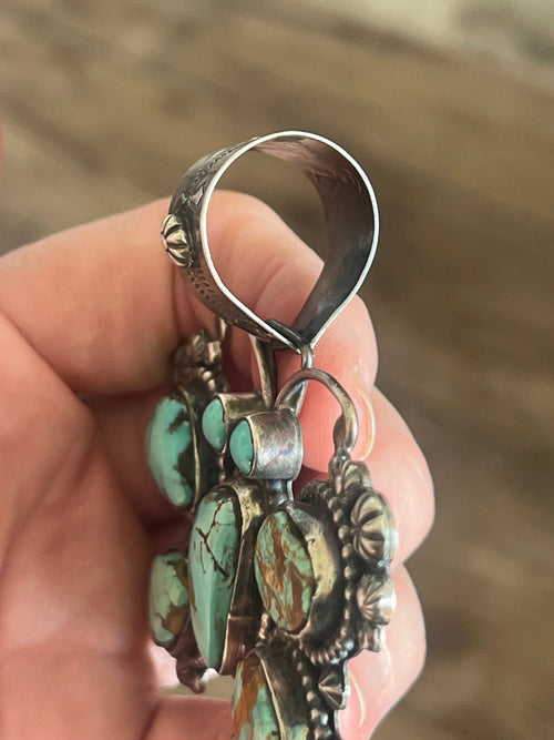 Apache Made Sterling Silver & Pilot Mountain Turquoise Butterfly Pendant by Rosella Paxson