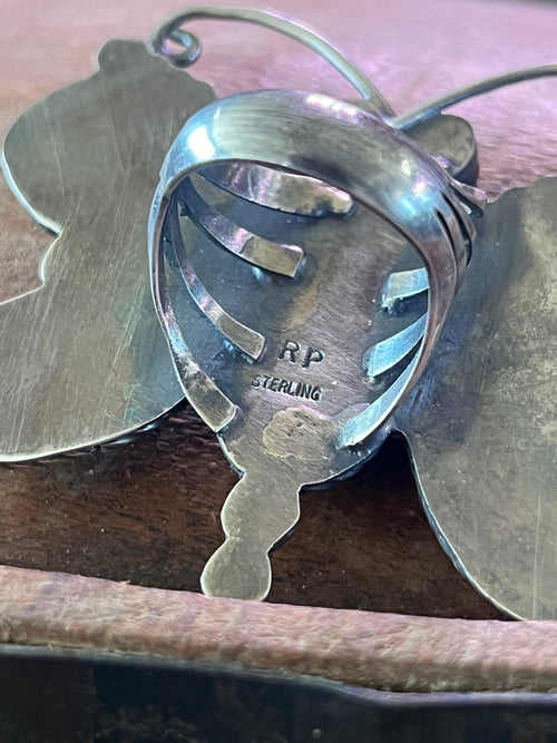 Apache Sterling Silver and Egyptian Turquoise Butterfly Ring by Rosella Paxson, Size 9.5