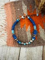 Navajo Sterling Silver Pearl, Lapis & Turquoise Beaded Bracelet