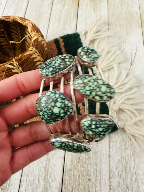 Handcrafted Old Pawn Tibetan Turquoise & Sterling Silver Cuff Bracelet