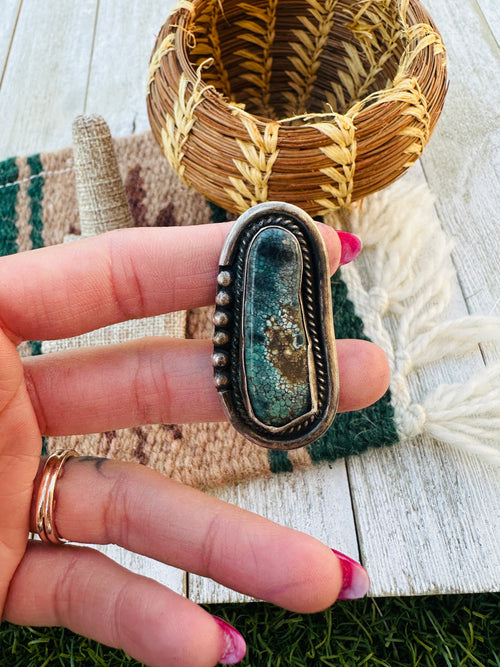 Old Pawn Handcrafted Turquoise & Sterling Silver Ring Size 8.5