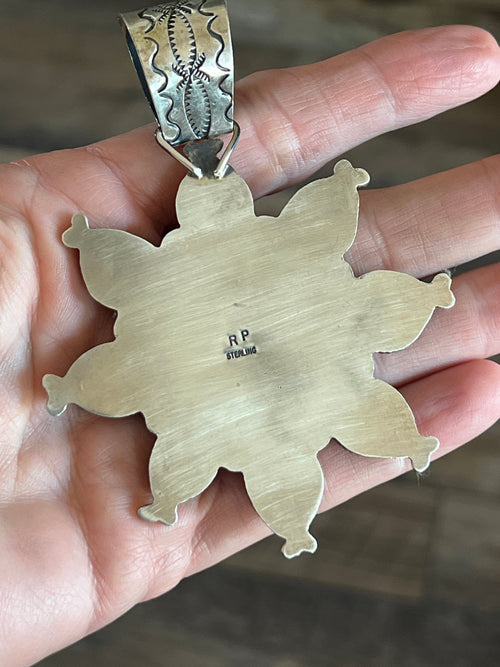 Apache Made Sterling Silver and Egyptian Turquoise Coin Cluster Pendant by Rosella Paxson