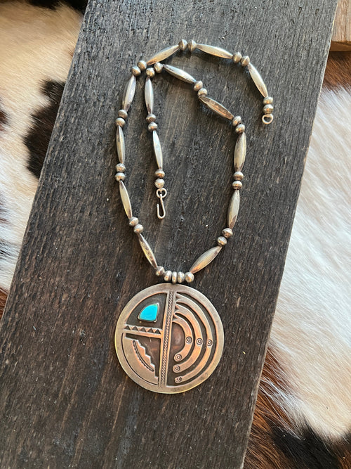Vintage Navajo Sterling Silver and Turquoise Bead Necklace