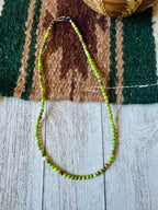 Handcrafted Green Turquoise & Sterling Silver Beaded Necklace