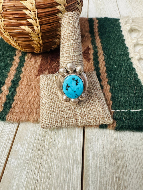 Old Pawn Handcrafted Turquoise & Sterling Silver Ring Size 11.5
