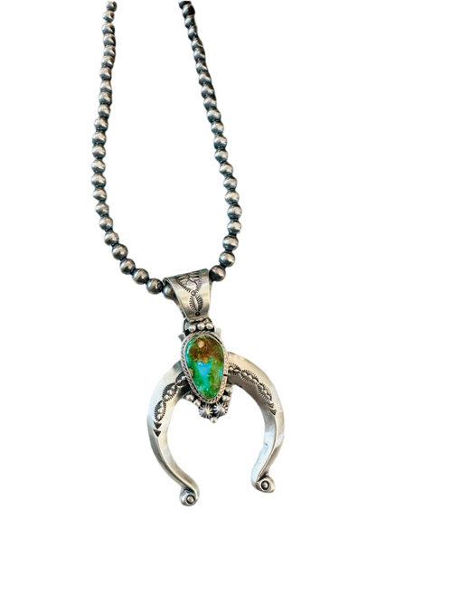 Navajo Sterling Silver & Sonoran Gold Turquoise Beaded Naja Necklace