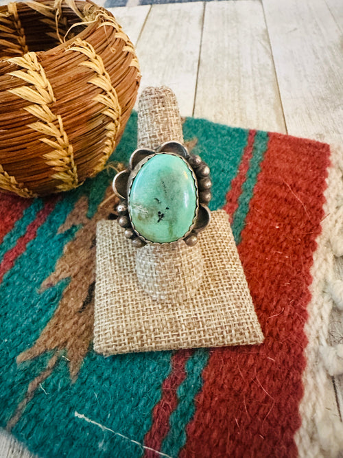 Old Pawn Navajo Sterling Silver & Turquoise Ring Size 8.5