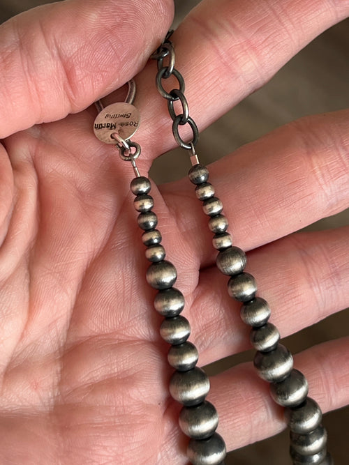 Navajo Made Electric Rainbow Sterling Silver, Turquoise and Spiny Oyster Single Strand Beaded Necklace by Rose Martin, 20 + 2 Inches