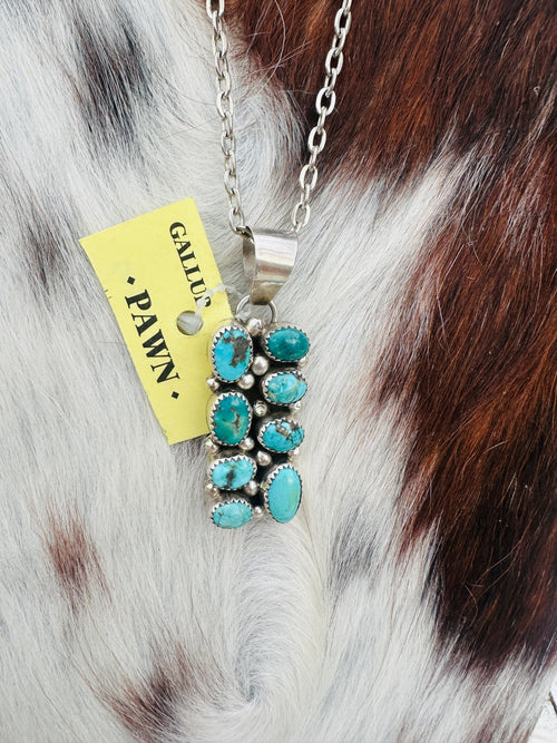 Old Pawn Handcrafted Sterling Silver and Turquoise Cluster Necklace