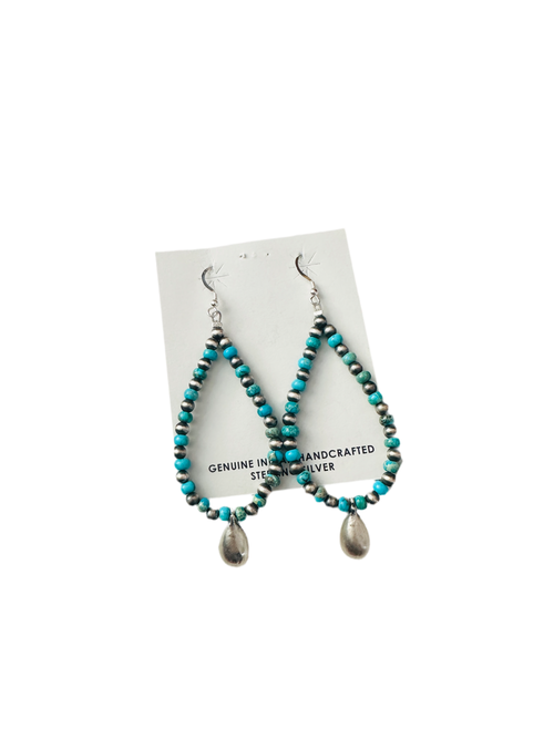 Handcrafted Turquoise & Sterling Silver Pearl Beaded Hoop Earrings