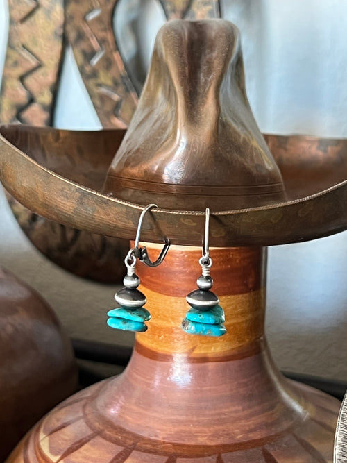 Navajo Made Sterling Silver Summer Lovin’ Sonoran Turquoise Beaded Drop Earrings, Leverback