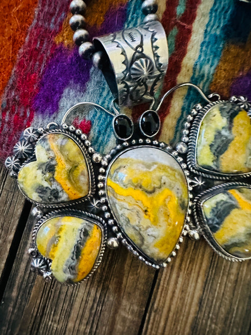 Handcrafted Sterling Silver, Bumblebee & Onyx Butterfly Pendant by Rosella Paxson