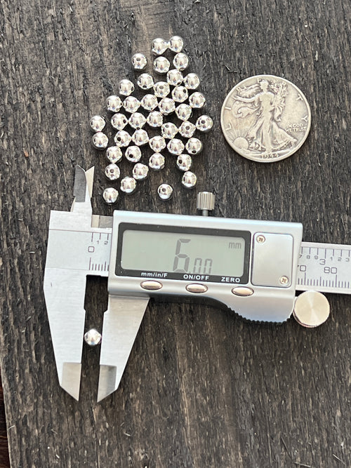 25 Bright Sterling Silver Machine Made Seamless Round Beads, 6mm