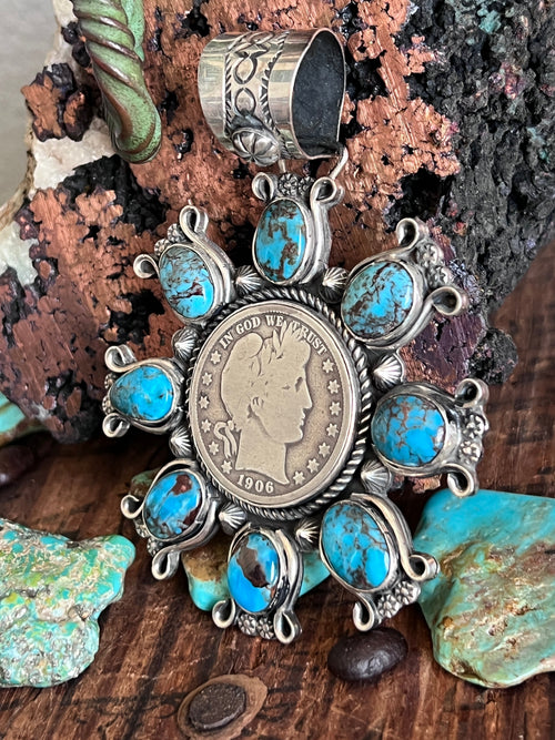 Rosella Paxson Sterling Silver and Egyptian Turquoise Coin Cluster Pendant