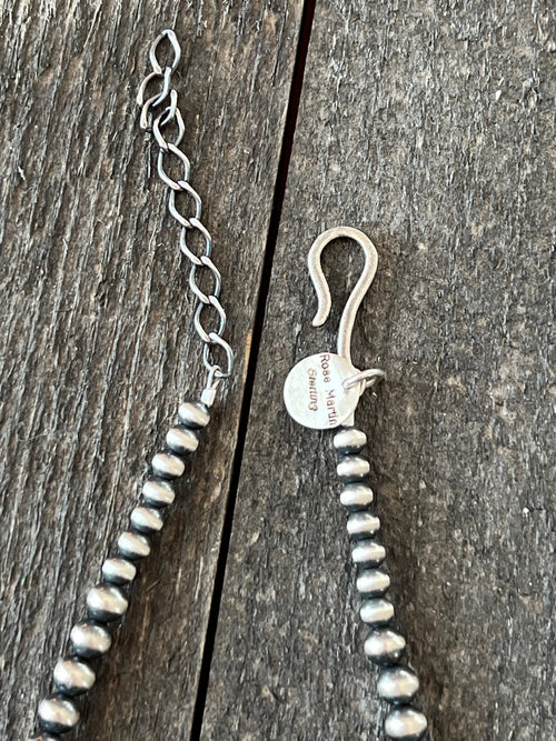 Navajo Electric Rainbow Sterling Silver, Turquoise and Spiny Oyster Single Strand Beaded Necklace by Rose Martin, 26 + 2 Inches