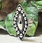 Sterling Silver Vintage Beaded Adjustable Marquise Ring