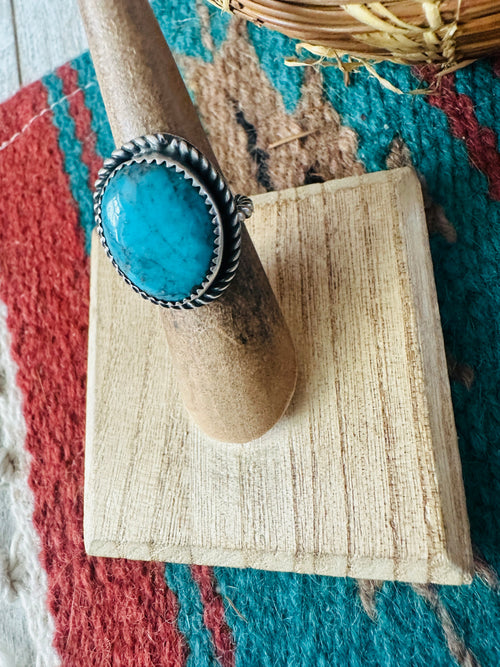 Old Pawn Navajo Sterling Silver & Turquoise Ring Size 4.75