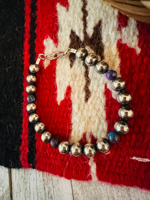 Navajo Lapis & Sterling Silver Beaded Bracelet l