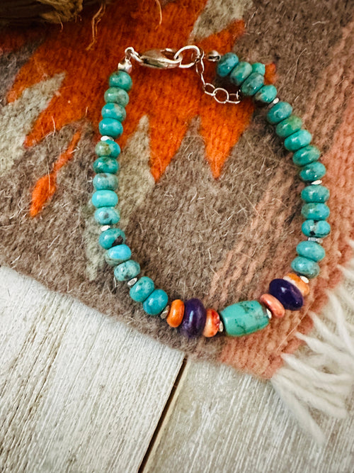 Navajo Multi Stone & Sterling Silver Beaded Bracelet