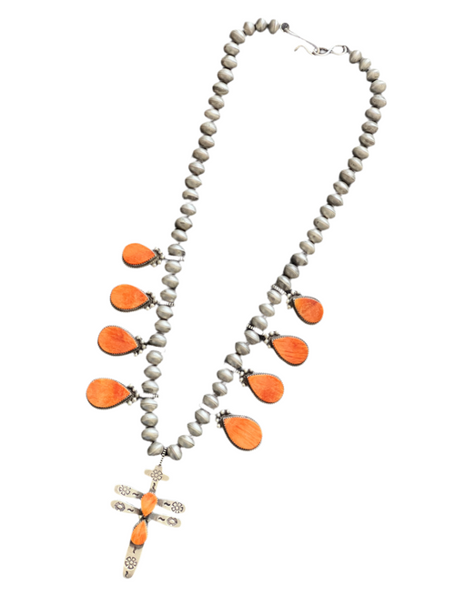 Handcrafted Sterling Silver And Orange Spiny Oyster Shell Dragonfly Bead Necklace by Selena Warner