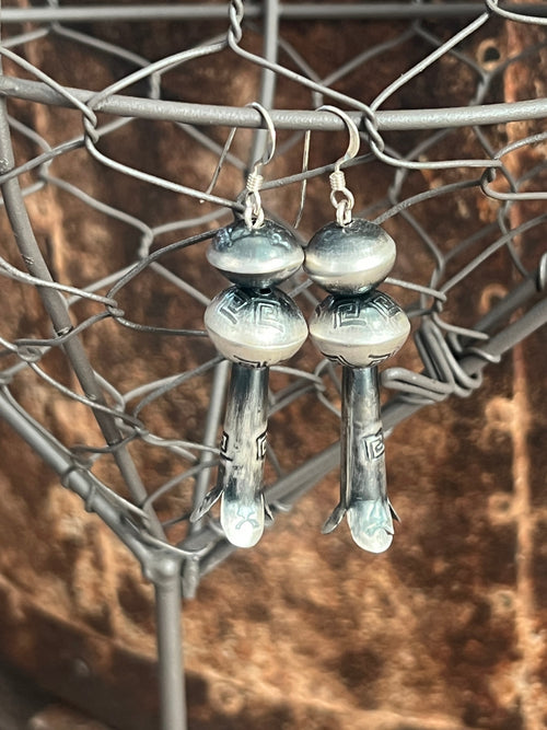 Navajo Sterling Silver Hand Stamped Bead and Blossom Earrings by Presley Haley