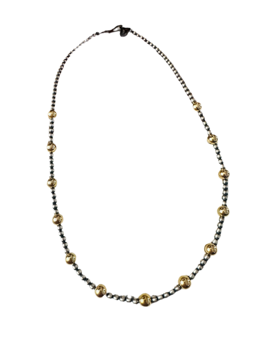 Navajo Sterling Silver & Gold Beaded Necklace 4mm - 5mm