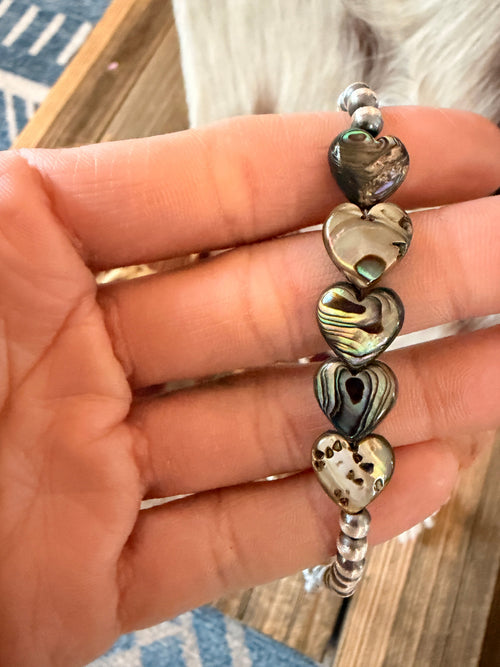 Handcrafted Abalone Heart & 4mm Sterling Silver 18” Beaded Necklace