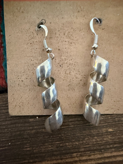 Handcrafted Old Pawn Sterling Silver Spiral Dangle Earrings