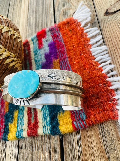 Handcrafted Old Pawn Sterling Silver & Turquoise Cuff Bracelet