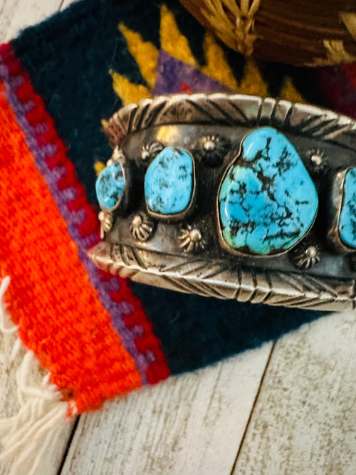 Old Pawn Navajo Sterling Silver & Kingman Turquoise Cuff Bracelet /