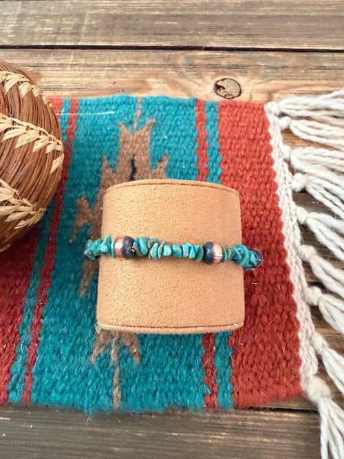 Handcrafted Turquoise & Copper Beaded Bracelet 7.5”