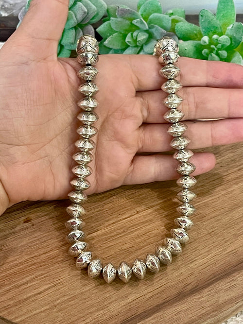Handmade Sterling Silver 14 MM Beaded Necklace