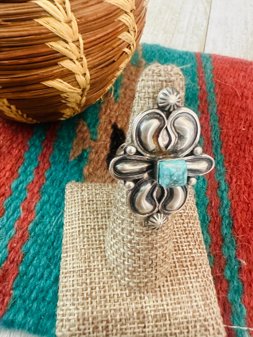 Old Pawn Navajo Sterling Silver & Turquoise Ring Size 6