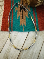 Navajo Sterling Silver & Gold Beaded 16” Necklace