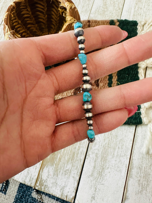 Navajo Sterling Silver Pearl & Turquoise Beaded Bracelet