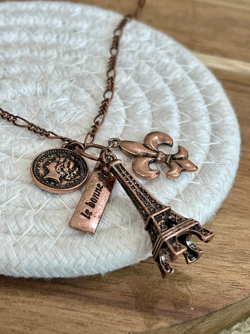Vintage Handmade Copper Eiffel Tower Necklace