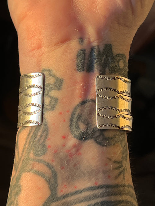 Handcrafted Vintage Sterling Silver and Turquoise Triple Row Square Stone Cuff /