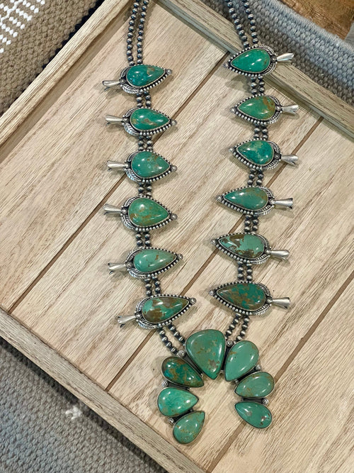 Handmade Sterling Silver & Royston Squash Blossom Necklace