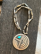Vintage Navajo Sterling Silver and Turquoise Bead Necklace