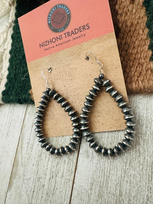 Handcrafted Sterling Silver Pearl Beaded Dangle Hoop Earrings