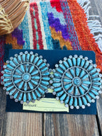 Handcrafted Old Pawn Sterling Silver & Turquoise Cluster Post Earrings