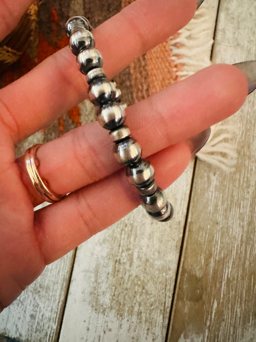 Navajo Sterling Silver Pearl Beaded Stretch Bracelet