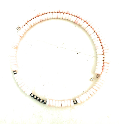 Handcrafted Pink Conch & Sterling Silver Beaded Wrap Choker Necklace