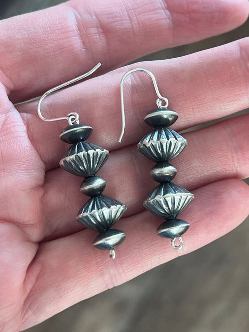 Navajo Sterling Silver Handmade Beaded Drop Earrings
