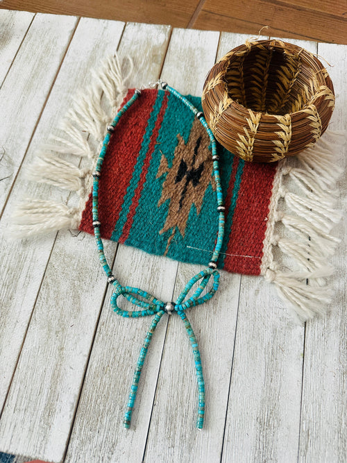 Handcrafted Sterling Silver & Turquoise Pearl Beaded Bow Tie Necklace 20”