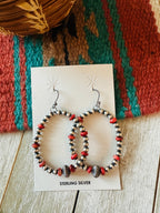Navajo Multi Stone & Sterling Silver Pearl Beaded Hoop Earrings