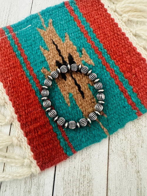 Handcrafted 8mm Sterling Silver Beaded Stretch Bracelet