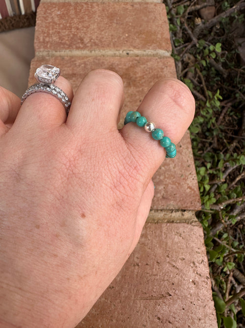 THE VENICE BAND Handmade Turquoise Beaded Stretch Ring