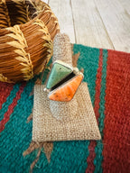 Old Pawn Navajo Sterling Silver, Turquoise & Spiny Adjustable Ring