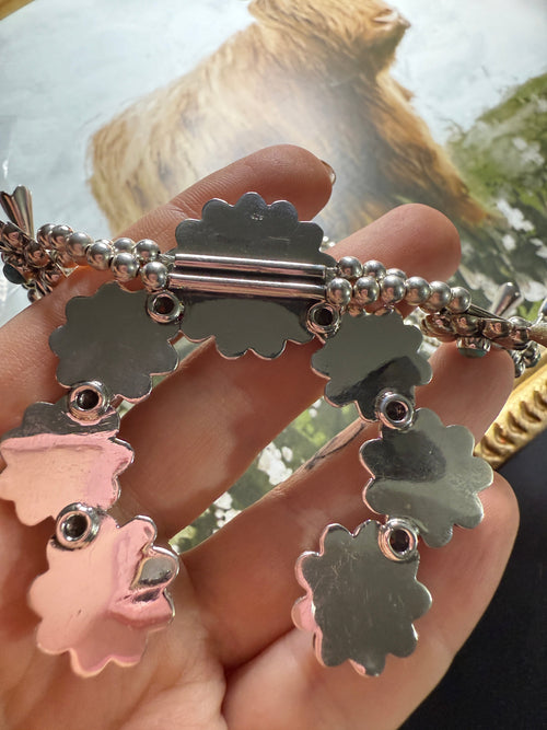 Handmade Sterling Silver & Turquoise Flower Squash Blossom Necklace